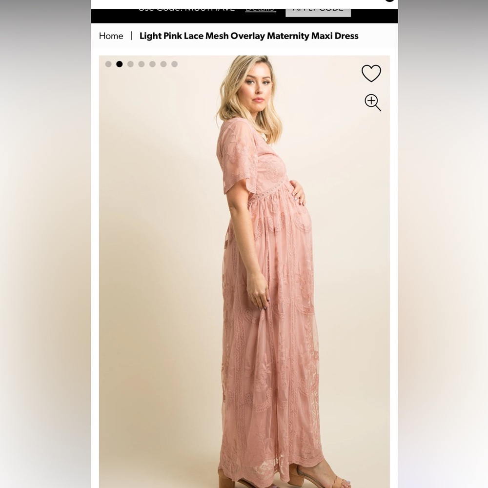 Light Pink Lace Mesh Overlay Maternity Maxi Dress